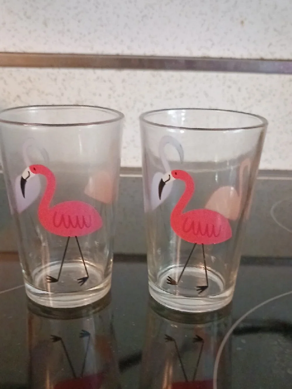 Adorable! 🦩Set of 6  Flamingo Juice Glasses - Pink Flamingo Print🦩🦩🦩🦩🦩🦩